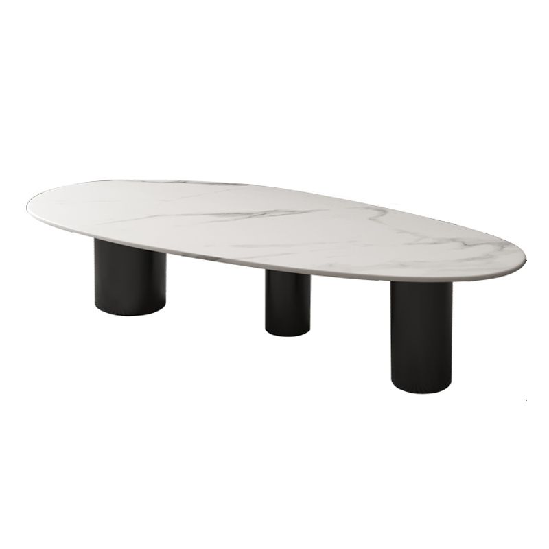 Lujosa mesa de centro de piedra elíptica de 3 patas en blanco/gris