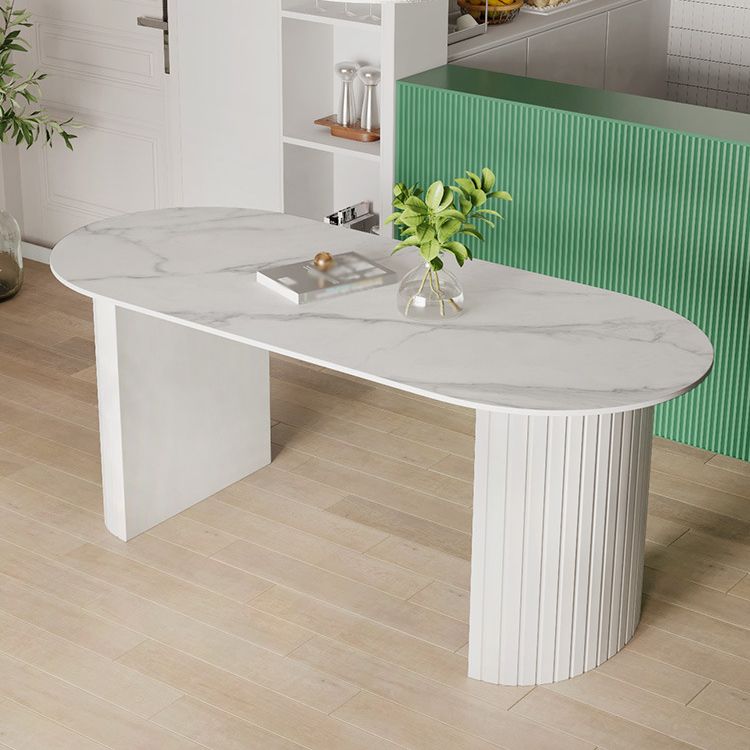 White Two Base Dining Table Modern White Stone Top Dining Table for Living Room Clearhalo 'Dining Tables & Seating' 'Dining Tables' 'dining_table' 'furn' 'furn_dining_table' 'Furniture' 'furniture_dining_table' 'Kitchen & Dining Furniture' 1200x1200_88adac0e-9980-4352-8584-5864374564fe