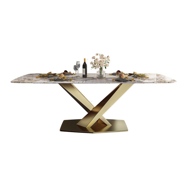 Sintered Stone Top Table for Restaurant Luxury Rectangle Table with Gold Metal Pedestal Clearhalo 'Dining Tables & Seating' 'Dining Tables' 'dining_table' 'furn' 'furn_dining_table' 'Furniture' 'furniture_dining_table' 'Kitchen & Dining Furniture' 'kitchen' 'kitchen_dining_table' 1200x1200_88af3fac-08f0-4529-96b8-910e7e07c44d