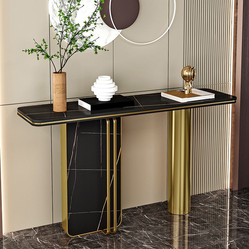 Modern Accent Table Marble Console Table with 1 Shelf for Hall , 33.46 Inch Tall Clearhalo 'Console Tables' 'console_tables' 'Entry & Mudroom Furniture' 'furn' 'furn_console_tables' 'Furniture' 1200x1200_88b4778b-afc0-4222-8456-285b0bd3e01e