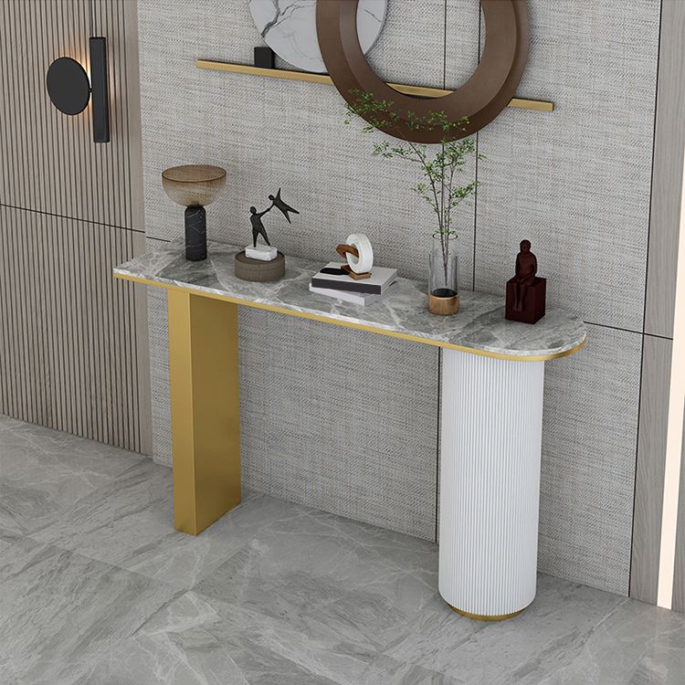 14 inch Wide Glam Console Table Oval Stone Stain Resistant Accent Table for Hall