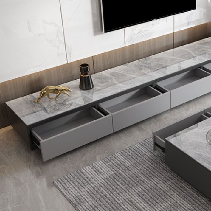 Console multimediale in finto legno Console TV grigia contemporanea con cassetti