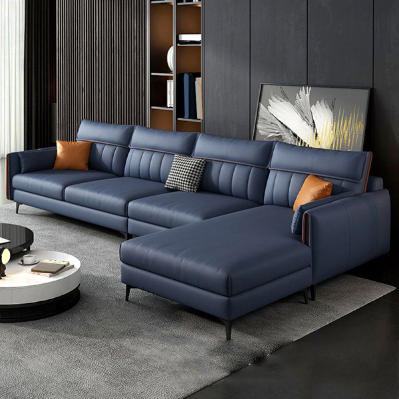 Faux Leather Stain-Resistant Sectional with Pillow Back for Four People Clearhalo 'furn' 'furn_sectionals' 'Furniture' 'Living Room Furniture' 'Sectionals' 1200x1200_88bfa53c-8a55-44a8-94f1-fadfe45c130e