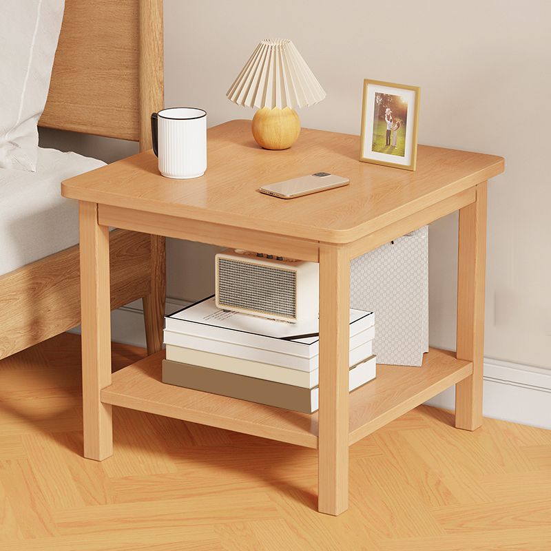 Modernistic Side Table Double Tier Wood Accent Side Table with Shelf