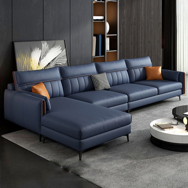 Faux Leather Stain-Resistant Sectional with Pillow Back for Four People Clearhalo 'furn' 'furn_sectionals' 'Furniture' 'Living Room Furniture' 'Sectionals' 1200x1200_88c4fff7-d372-448c-baf2-59d3c7c875b3
