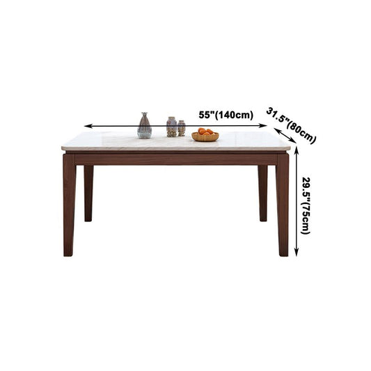 Solid Wood Mid-Century Modern Table Rectangle Marble Top Table for Kitchen