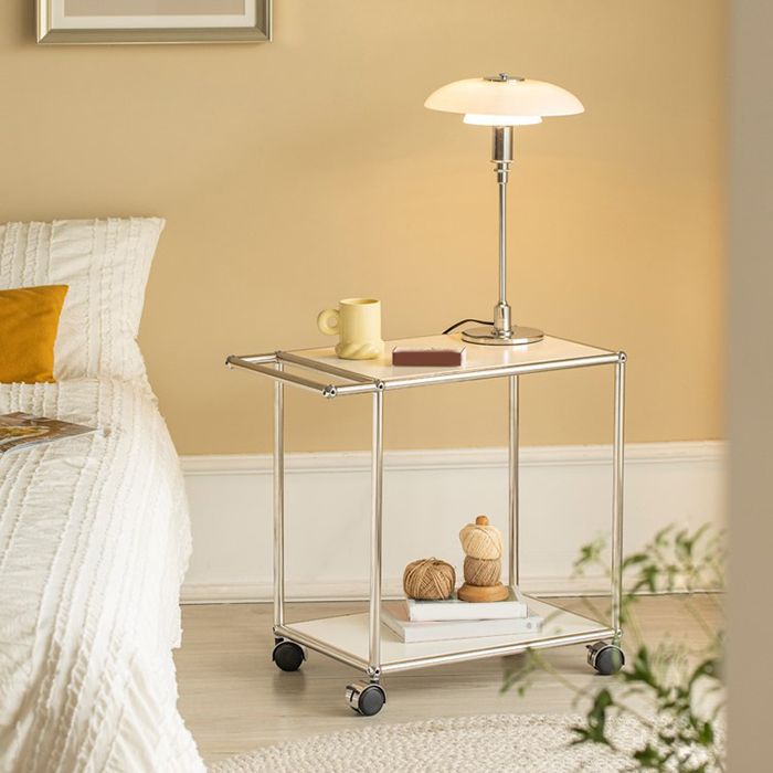 Medieval Modern Style Rectangular Metal/glass Table Wheel Base Side Table Clearhalo 'Coffee & Accent Tables' 'End & Side Tables' 'end_side_tables' 'furn' 'furn_end_side_tables' 'Furniture' 'Living Room Furniture' 1200x1200_88da2c5c-15bf-4e7e-8c06-5589b0290976