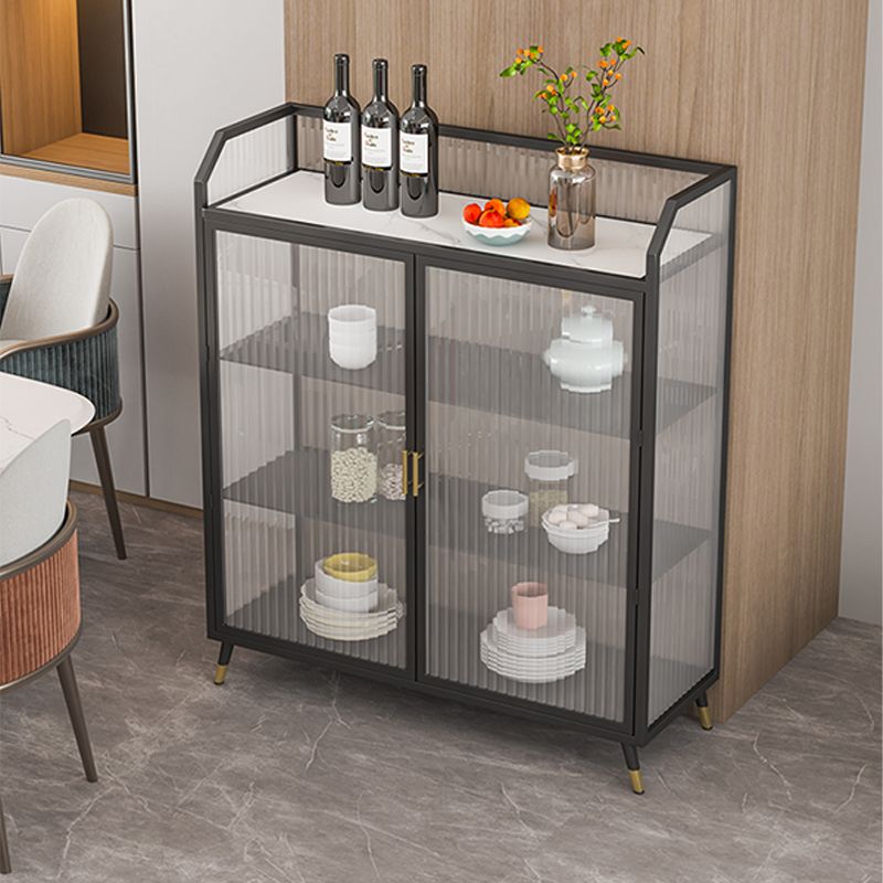 Metal and Glass Sideboard Modern Home Rectangular Side Board with Doors Clearhalo 'buffet_sideboard' 'Buffets & Sideboards' 'furn' 'furn_buffet_sideboard' 'Furniture' 'Kitchen & Dining Furniture' 1200x1200_88e431f2-f42c-412d-b75e-a2a07d59dcfe