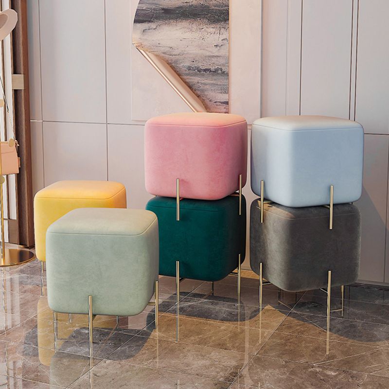 Glam Square Target Pouf Plain Velvet Metal Frame Water Resistant Couch Ottoman