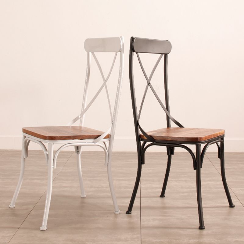 Industrial Cross Back Side Chair Metal Dining Armless Indoor Chair