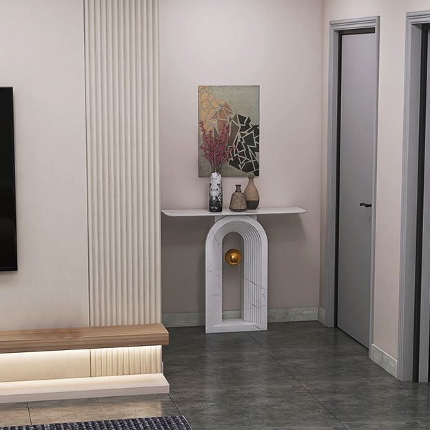 Contemporary White Console Table Rectangle Console Sofa Table for Hall Clearhalo 'Console Tables' 'console_tables' 'Entry & Mudroom Furniture' 'furn' 'furn_console_tables' 'Furniture' 1200x1200_88e76f98-9340-4c6a-a633-d336bd7ff882