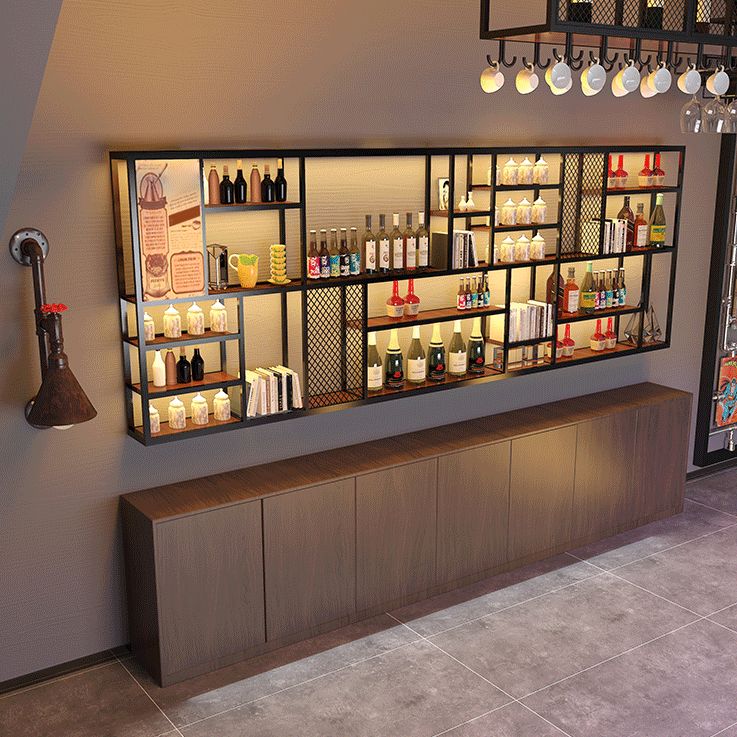 Metalen en houten wijnhouder rek muur gemonteerde wijnrekken in het zwart