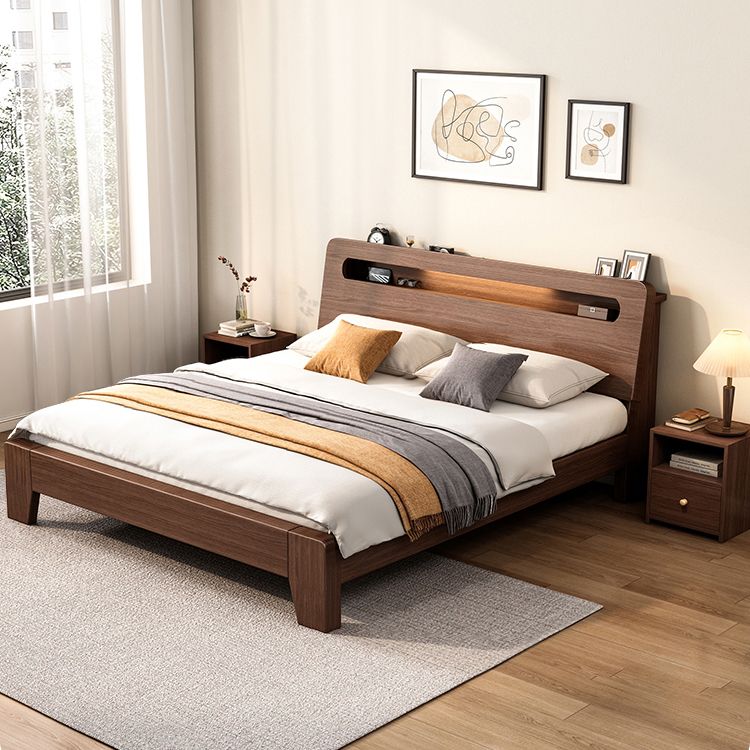 Moderno 31,49 "H letto standard a legno solido in marrone con testiera rettangolo