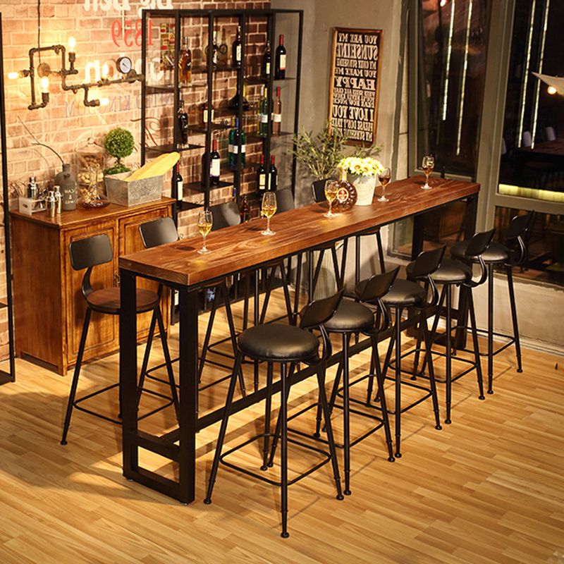 Wood Bar Dining Table Industrial Bar Dining Table with Black Trestle Base Clearhalo 'Bar Furniture' 'Bar Tables' 'bar_tables' 'furn' 'furn_bar_tables' 'Furniture' 'furniture_bar_tables' 'Kitchen & Dining Furniture' 1200x1200_88ecc0fd-0079-475e-aa21-5daac43e641c