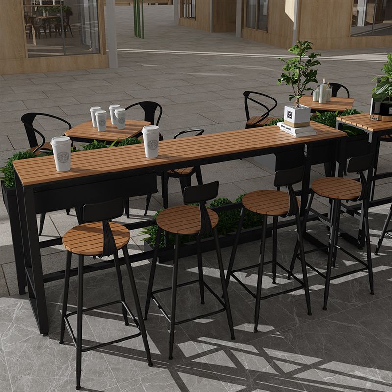 Modern Style Bar Table Solid Wood and Black Iron Base Coffee Shop Bar Table Clearhalo 'Bar Furniture' 'Bar Tables' 'bar_tables' 'furn' 'furn_bar_tables' 'Furniture' 'furniture_bar_tables' 'Kitchen & Dining Furniture' 'kitchen&dining_furn' 'kitchen' 1200x1200_88ef51c5-b664-47f2-8114-98813fa0b19a