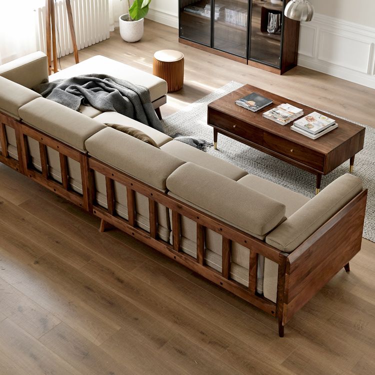 Farmhouse Square Brain Tessuto divano in legno massiccio in marrone per soggiorno