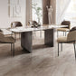 Mesa de comedor de piedra dorada Base gris rectangular mesa moderna