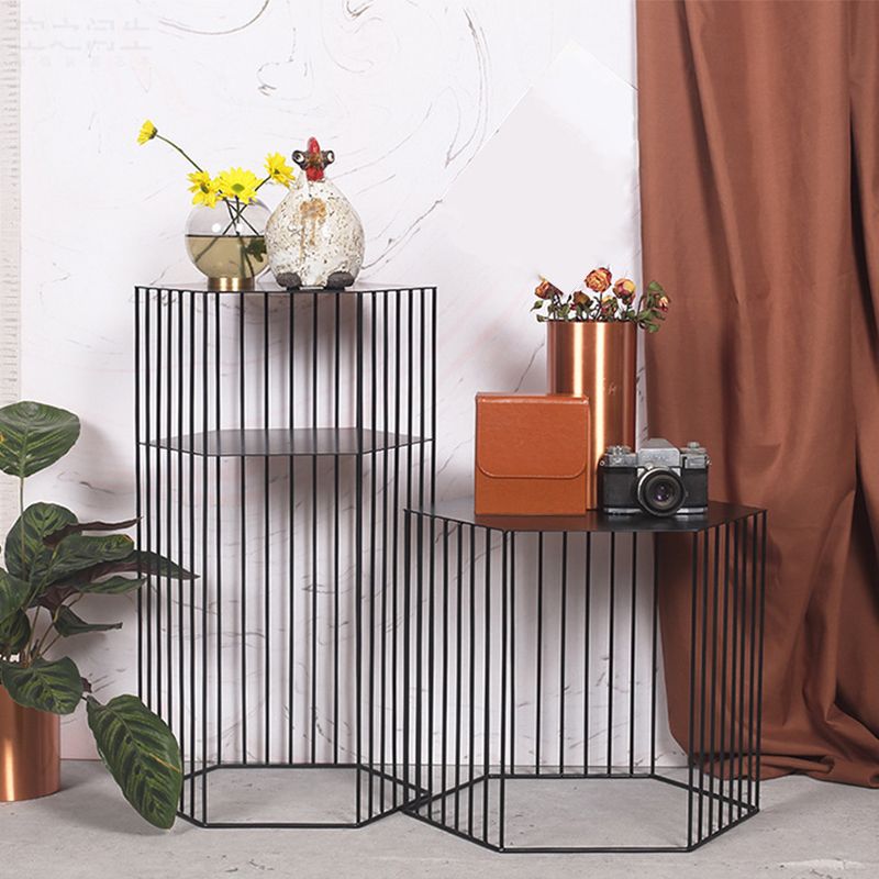 Frame Hexagon Metal End Table Set Simple Iron Sofa Side Accent Table with Storage Shelf Clearhalo 'Coffee & Accent Tables' 'End & Side Tables' 'end_side_tables' 'furn' 'furn_end_side_tables' 'Furniture' 'Living Room Furniture' 1200x1200_88fa9463-75b2-4091-aa4c-ec926cc2d23c