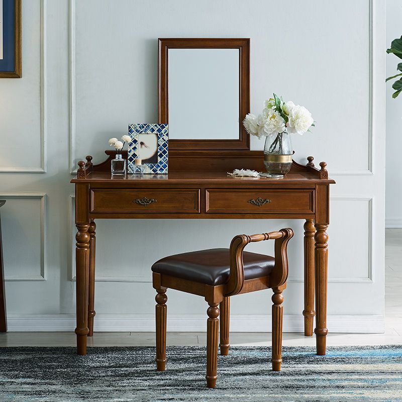 17.71 "スツールセットの茶色のドレッサーと2ドロワーとミラー付きの広い堅い木材洗面化粧台セット
