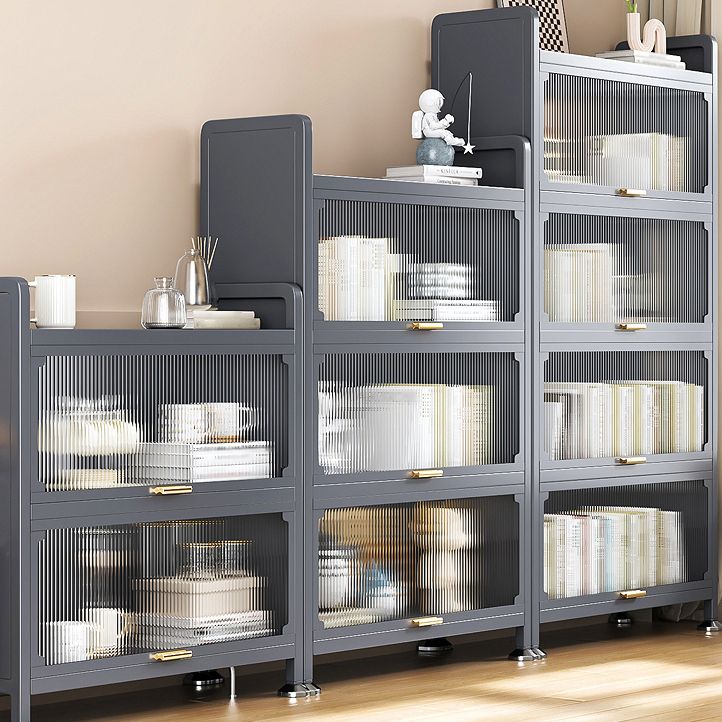 Modern Stainless Steel Bookcase, Grey, Geometric Bookshelf for Any Room with Door