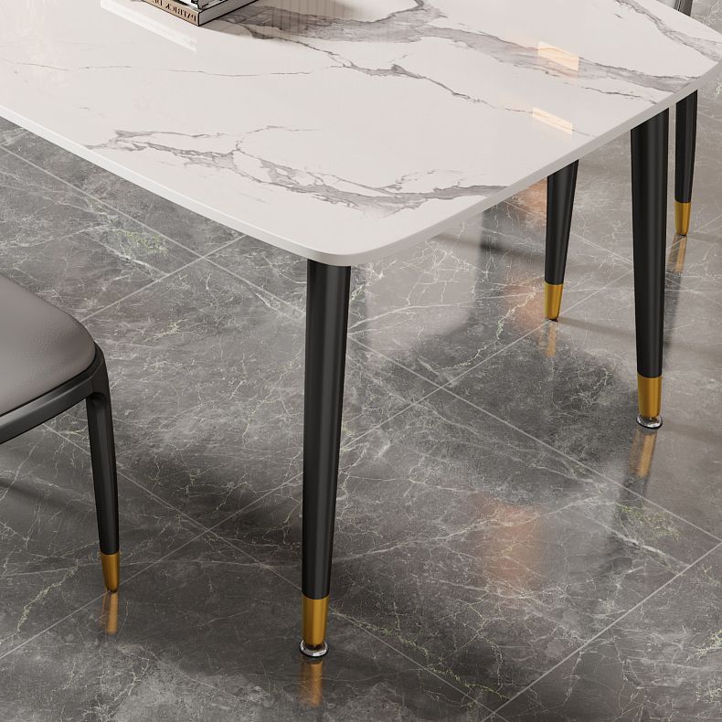 Mesa de comedor rectangular con tapa de piedra, mesa de comedor de cocina estilo Glam con patas negras