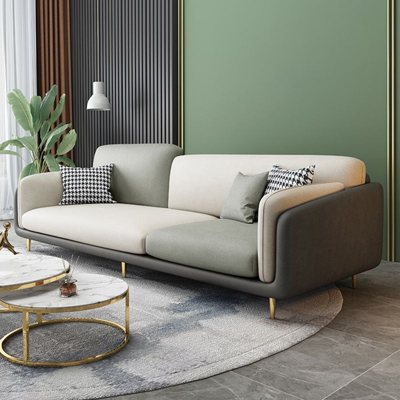 Living Room Faux Leather Sofa Modern Green and White Couch with Brass Legs Clearhalo 'furn' 'furn_sofas' 'Furniture' 'furniture_sofas' 'Living Room Furniture' 'Sofa' 'sofas' 1200x1200_8906add6-15b5-40fc-ae6a-b5b57d879112