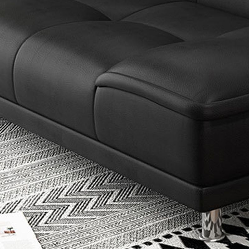 Linen and Faux Leather Sofa Couch Armless Biscuit Back Settee Couch Clearhalo 'furn' 'furn_sofas' 'Furniture' 'furniture_sofas' 'Living Room Furniture' 'Sofa' 'sofas' 1200x1200_89079af7-da67-48a9-ba12-5f393c85a5c9