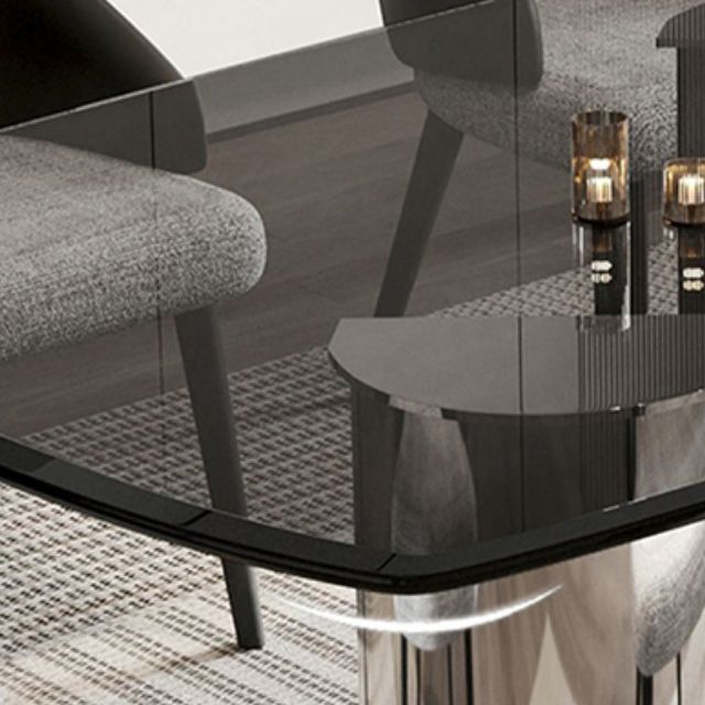 Contemporary Kitchen Dinner Table Rectangle  Glass Top Dining Table