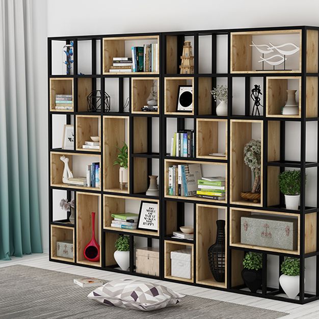 Estantería de estilo moderno marco de metal negro abiertamente estantería para la oficina en casa