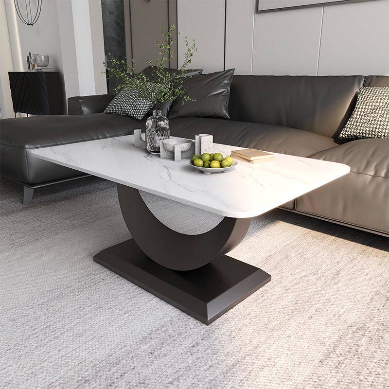Glam Stone Coffee Table with Steel Pedestal Base and Rectangle Top Clearhalo 'Coffee & Accent Tables' 'Coffee Tables' 'coffee_tables' 'furn' 'furn_coffee_tables' 'Furniture' 'Living Room Furniture' 1200x1200_8916889d-e600-4a61-8a7a-b35a2c811fe3