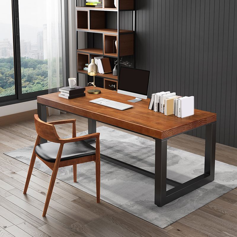Industrial Rectangular Office Desk Brown Solid Wood Writing Desk Clearhalo 'furn' 'furn_office_desk' 'Furniture' 'Office Desks' 'Office Furniture' 'office_desk' 1200x1200_891aa90d-8245-45b4-b560-67e13359993c