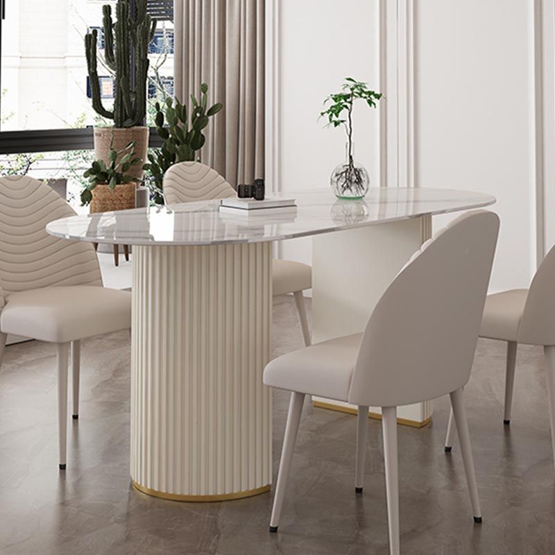 Metal Contemporary White Dining Table Marble Top Table with Double Pedestal Clearhalo 'Dining Tables & Seating' 'Dining Tables' 'dining_table' 'furn' 'furn_dining_table' 'Furniture' 'furniture_dining_table' 'Kitchen & Dining Furniture' 'kitchen' 'kitchen_dining_table' 1200x1200_891cf887-203b-4f1d-8e2d-6828032f9a19