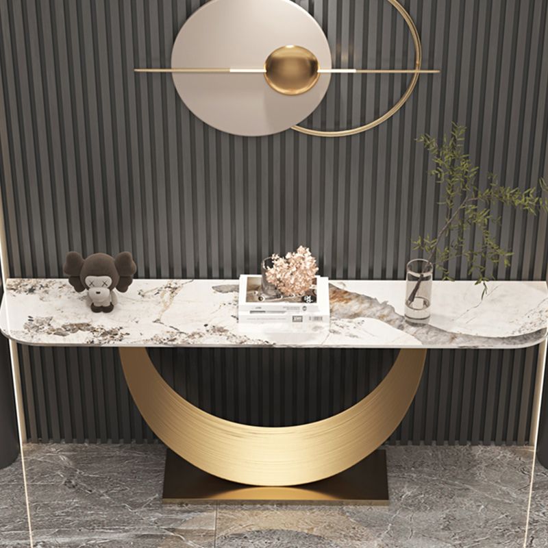 Half Moon Contemporary Console Table in Grey/Gold Stone Console Sofa Table