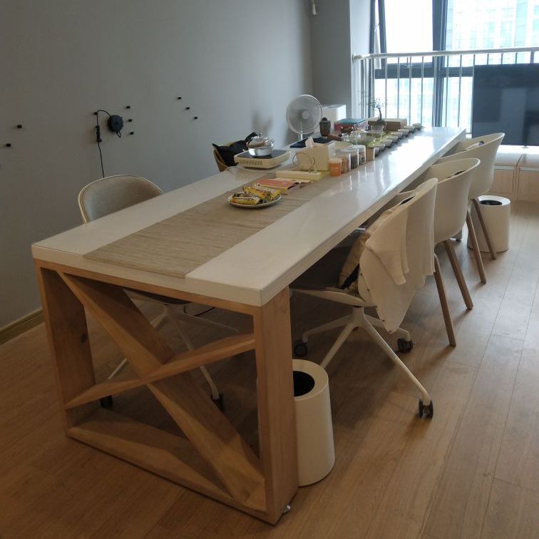 Modern Pine Wood Table for Restaurant Rectangle White Table with Double Pedestal Base Clearhalo ' dining_table' 'Dining Tables & Seating' 'Dining Tables' 'furn' 'furn_dining_table' 'Furniture' 'furniture_dining_table' 'Kitchen & Dining Furniture' 'kitchen&dining_furn' 'kitchen' 'kitchen_dining_table' 1200x1200_8921bc46-cfd3-4f02-a052-472364e77a70