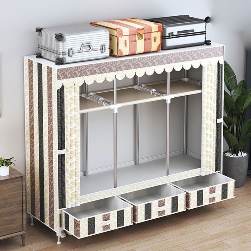 Modern Style Wardrobe Armoire Silver Steel Frame Wardrobe with Drawer Clearhalo 'Armoires & Wardrobes' 'armoires_wardrobes' 'Bedroom Furniture' 'furn' 'furn_armoires_wardrobes' 'Furniture' 1200x1200_89285212-75ec-4aef-884e-9d3f4ec2f20f