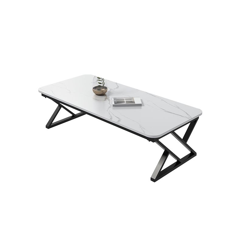 Luxurious 17.72" H Coffee Table in Grey/White Rectangular Stone Cocktail Table