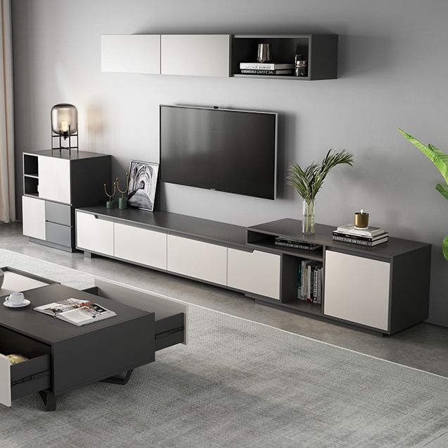 Gray TV Stand 71 /92 - Consola de TV de madera deslizante de pulgadas con cajones