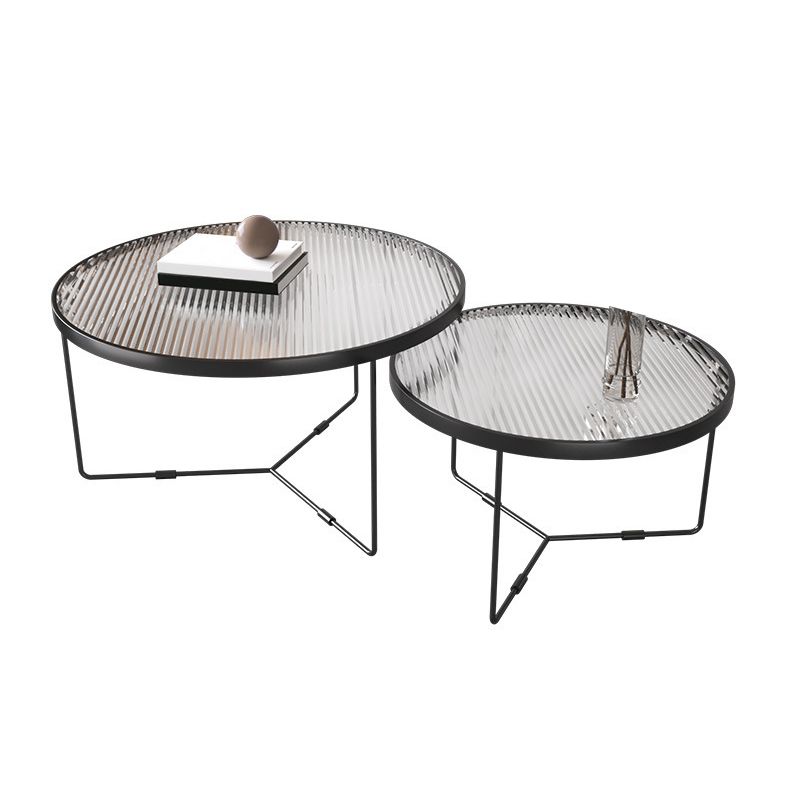 Contemporary Cross Legs Glass Round Metal Nesting Coffee Table Set Clearhalo 'Coffee & Accent Tables' 'Coffee Tables' 'coffee_tables' 'furn' 'furn_coffee_tables' 'Furniture' 'Living Room Furniture' 1200x1200_892ab1e6-11ee-4e9f-af68-d023e8d820f6