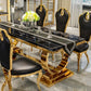 Mesa de comedor Glam Dining de imitación de mármol, mesa rectangular con base de metal para uso doméstico