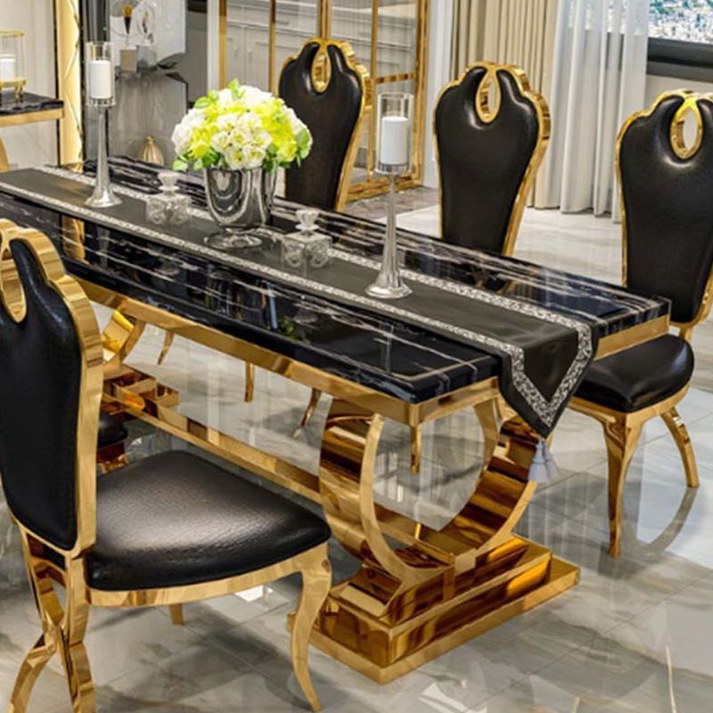 Mesa de comedor Glam Dining de imitación de mármol, mesa rectangular con base de metal para uso doméstico