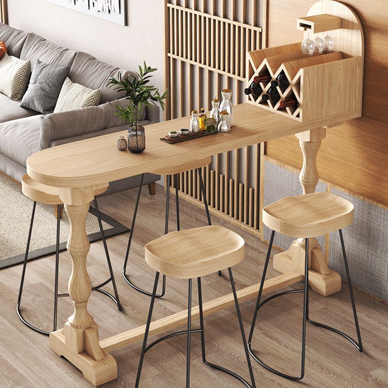 Trestle Base Bar Table Contemporary Solid Wood Bar Dining Table with Wine Rack Clearhalo 'Bar Furniture' 'Bar Tables' 'bar_tables' 'furn' 'furn_bar_tables' 'Furniture' 'Kitchen & Dining Furniture' 1200x1200_893060c7-8ddf-4ab6-bb34-f81cc7a4e4c5