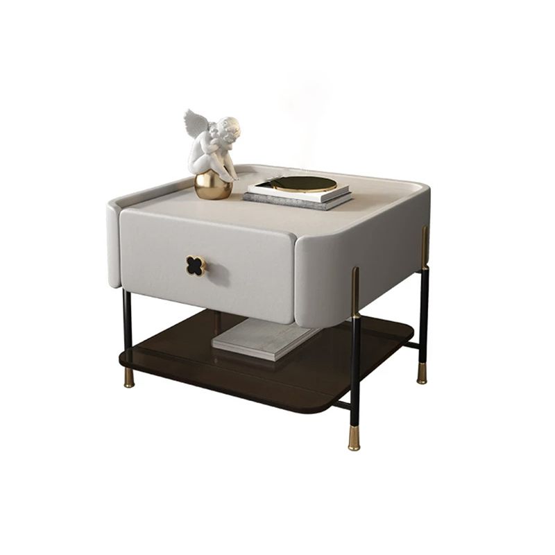 Modern Style with 1 Drawer 1 Storage Rack Leather Black Leg and Nightstand