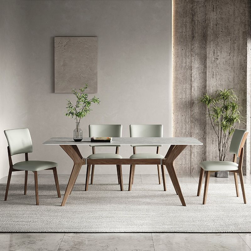 Set di tavoli da pranzo in pietra grigio moderno 1/4/5 pezzi set da pranzo con sedie in pelle