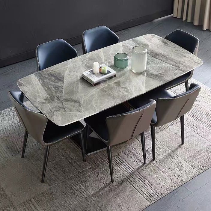 Rectangle Traditional Luxury Dining Table Grey Sintered Stone Table with Black Metal Pedestal Base Clearhalo ' dining_table' 'Dining Tables & Seating' 'Dining Tables' 'furn' 'furn_dining_table' 'Furniture' 'furniture_dining_table' 'Kitchen & Dining Furniture' 'kitchen&dining_furn' 'kitchen' 'kitchen_dining_table' 1200x1200_8939096c-9bf0-4869-bbba-ae5e5ee3d63e