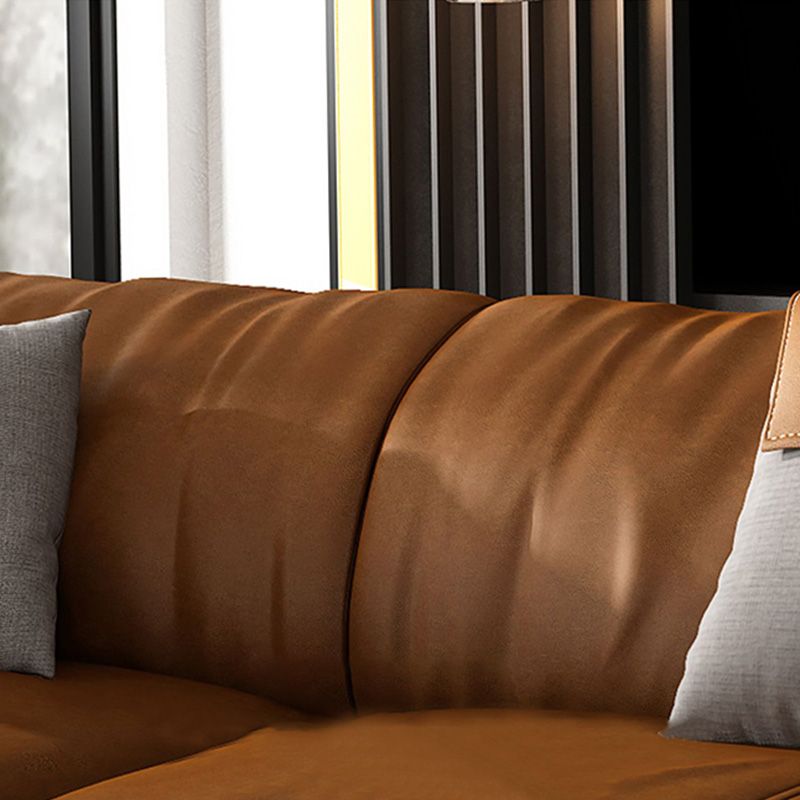 Brown Leather/Faux Leather Sectional Pillow Top Arm for Living Room Clearhalo 'furn' 'furn_sectionals' 'Furniture' 'furniture_sectionals' 'kitchen' 'kitchen_sectionals' 'Living Room Furniture' 'Sectionals' 1200x1200_893b68a5-4913-453b-a856-a7681c4fe2f8