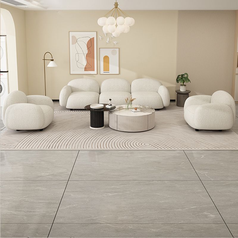 Square Arm Wool Sofa Scandinavian 1/2/3-Seater Sofa in White