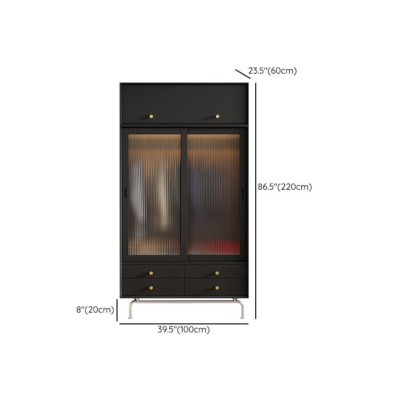 Industrial Pine Wood Wardrobe Cabinet 2-Doors Wardrobe in Black