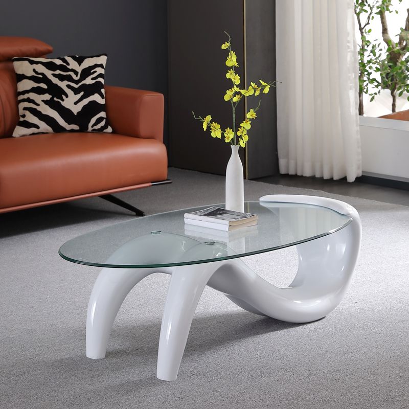 Single Glass-Topped Cocktail Table Oval Contemporary Coffee Table Clearhalo 'Coffee & Accent Tables' 'Coffee Tables' 'coffee_tables' 'furn' 'furn_coffee_tables' 'Furniture' 'Living Room Furniture' 1200x1200_8940fdaf-3700-4474-aec9-81b9370f9aaf