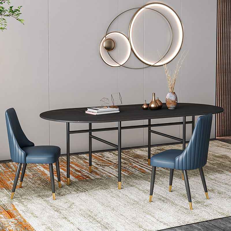 Contemporary Oval Dining Table Stone Dining Table with Iron Base Clearhalo 'Dining Tables & Seating' 'Dining Tables' 'dining_table' 'furn' 'furn_dining_table' 'Furniture' 'Kitchen & Dining Furniture' 1200x1200_894107a9-8c4a-4f89-92d9-521ef5a17072