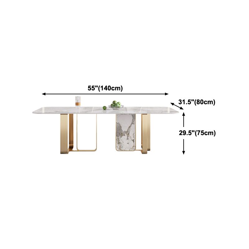 Luxury Rectangle Dining Table Sintered Stone Top Metal Base Home Kitchen Desk